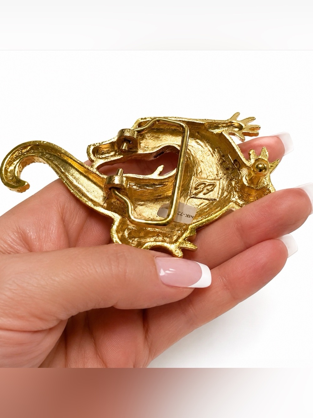 Gold Tone Alligator Belt Buckle Stamped - Picture 6 of 8